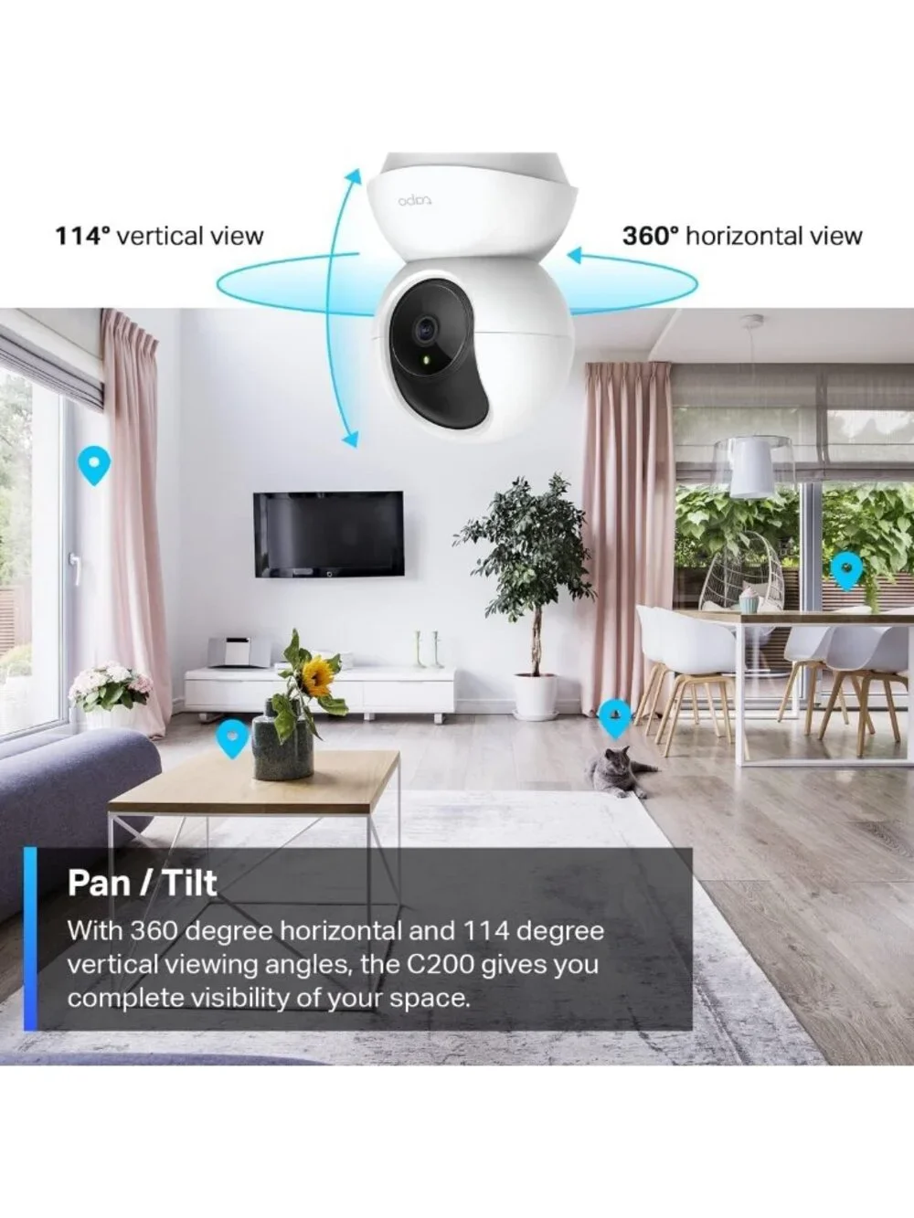 Pan/Tilt Security Camera for Baby & Pet Monitoring, 1080P, Night Vision, 2-Way